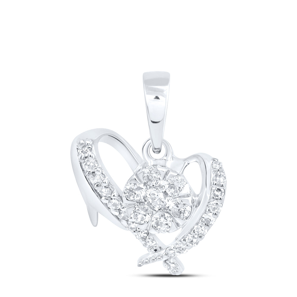 10kt White Gold 1/5 Cttw Diamond Heart Pendant