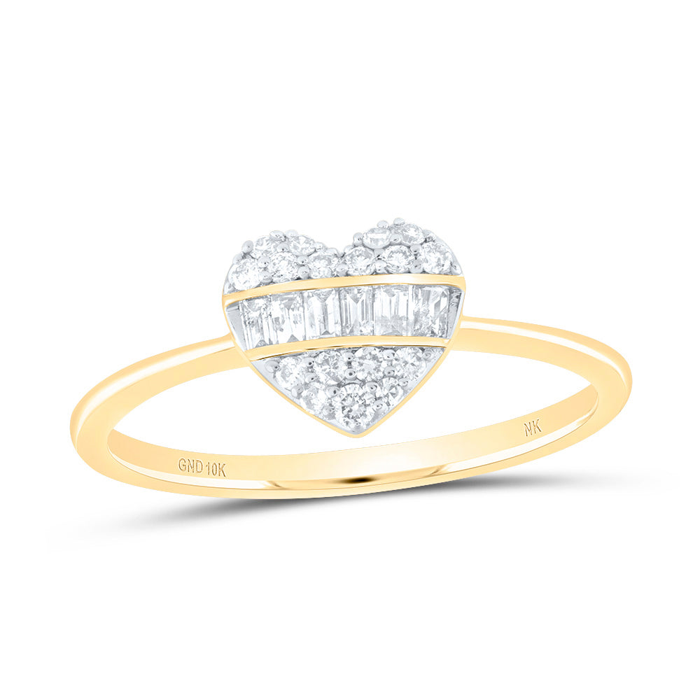 10kt Yellow Gold 1/4 Cttw Natural Diamond Fashion Heart Wedding Engagement Anniversary Ring, Women Size: 5-9