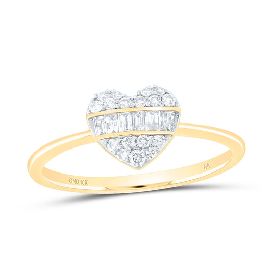 10kt Yellow Gold 1/4 Cttw Natural Diamond Fashion Heart Wedding Engagement Anniversary Ring, Women Size: 5-9