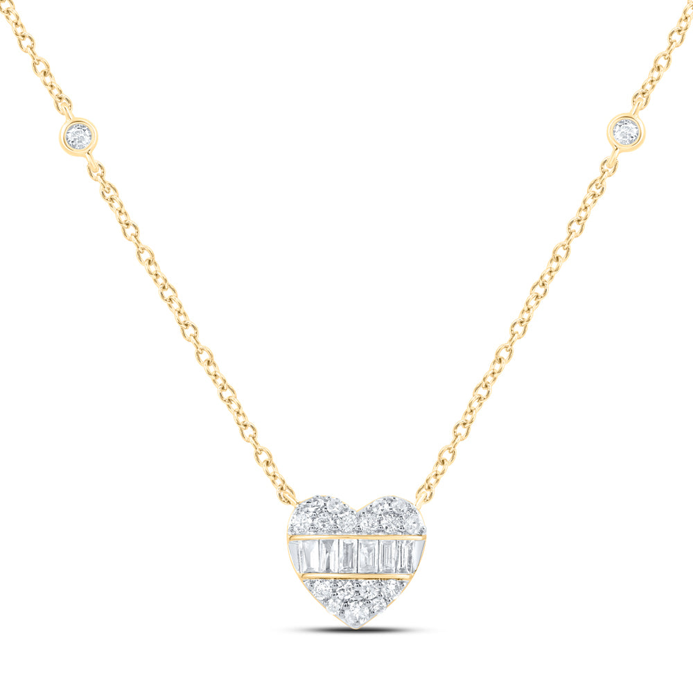 10kt Yellow Gold 1/4 Cttw Diamond Fashion Heart Necklace, Length: 18 Inch