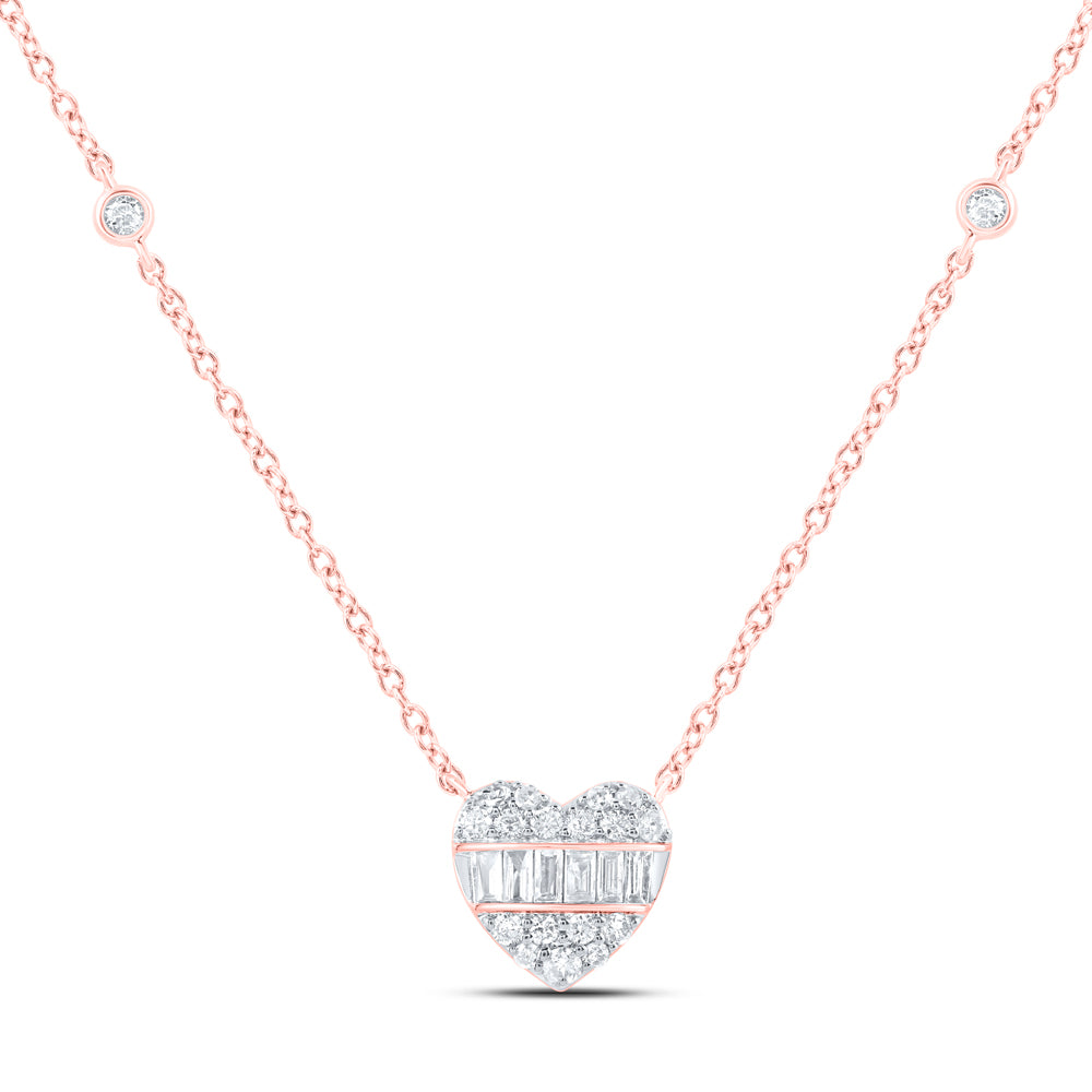 10kt Rose Gold 1/4 Cttw Diamond Fashion Heart Necklace, Length: 18 Inch