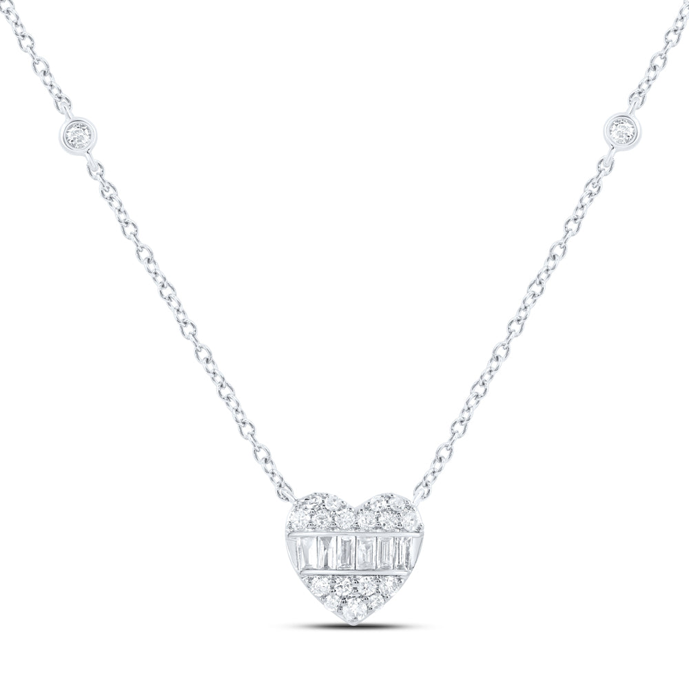 10kt White Gold 1/4 Cttw Diamond Fashion Heart Necklace, Length: 18 Inch