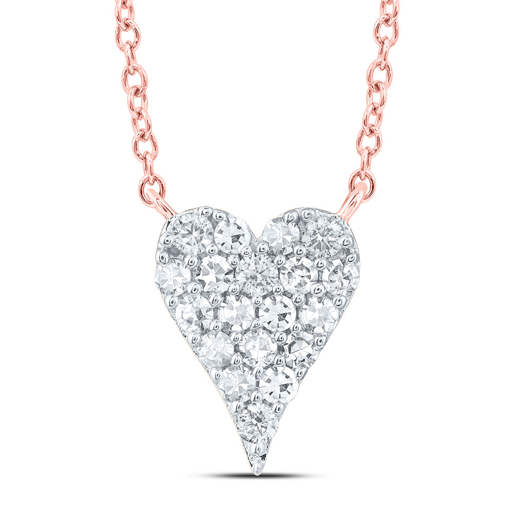 10kt Rose Gold 1/10 Cttw Diamond Fashion Heart Necklace, Length: 18 Inch