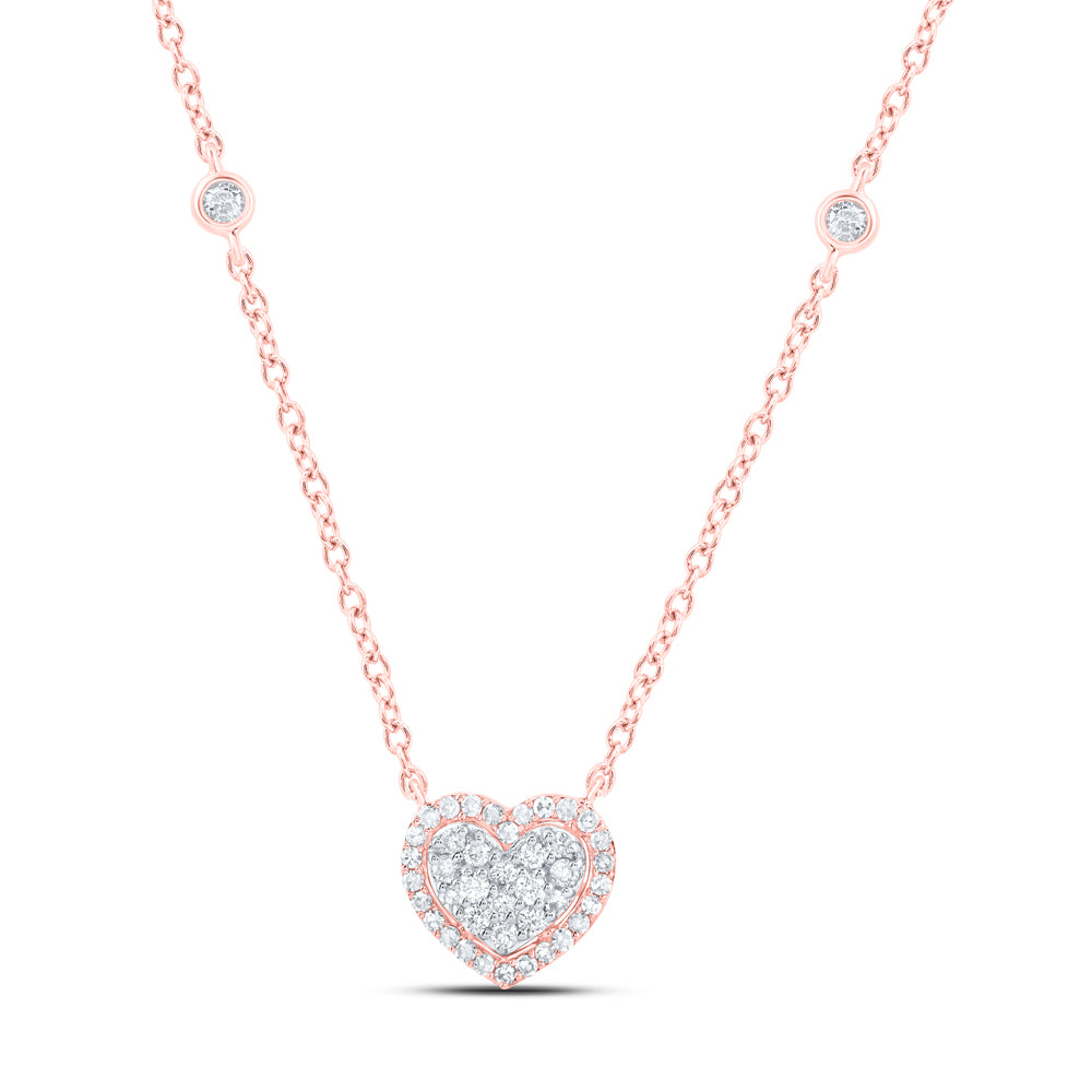 10kt Rose Gold 1/3 Cttw Diamond Fashion Heart Necklace, Length: 18 Inch