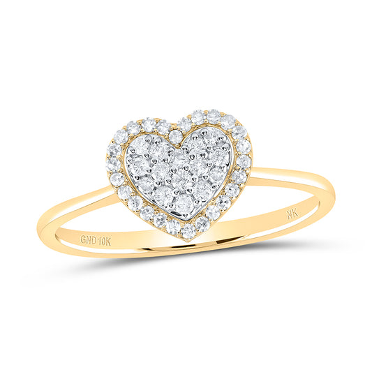 10kt Yellow Gold 1/4 Cttw Natural Diamond Fashion Heart Wedding Engagement Anniversary Ring, Women Size: 5-9