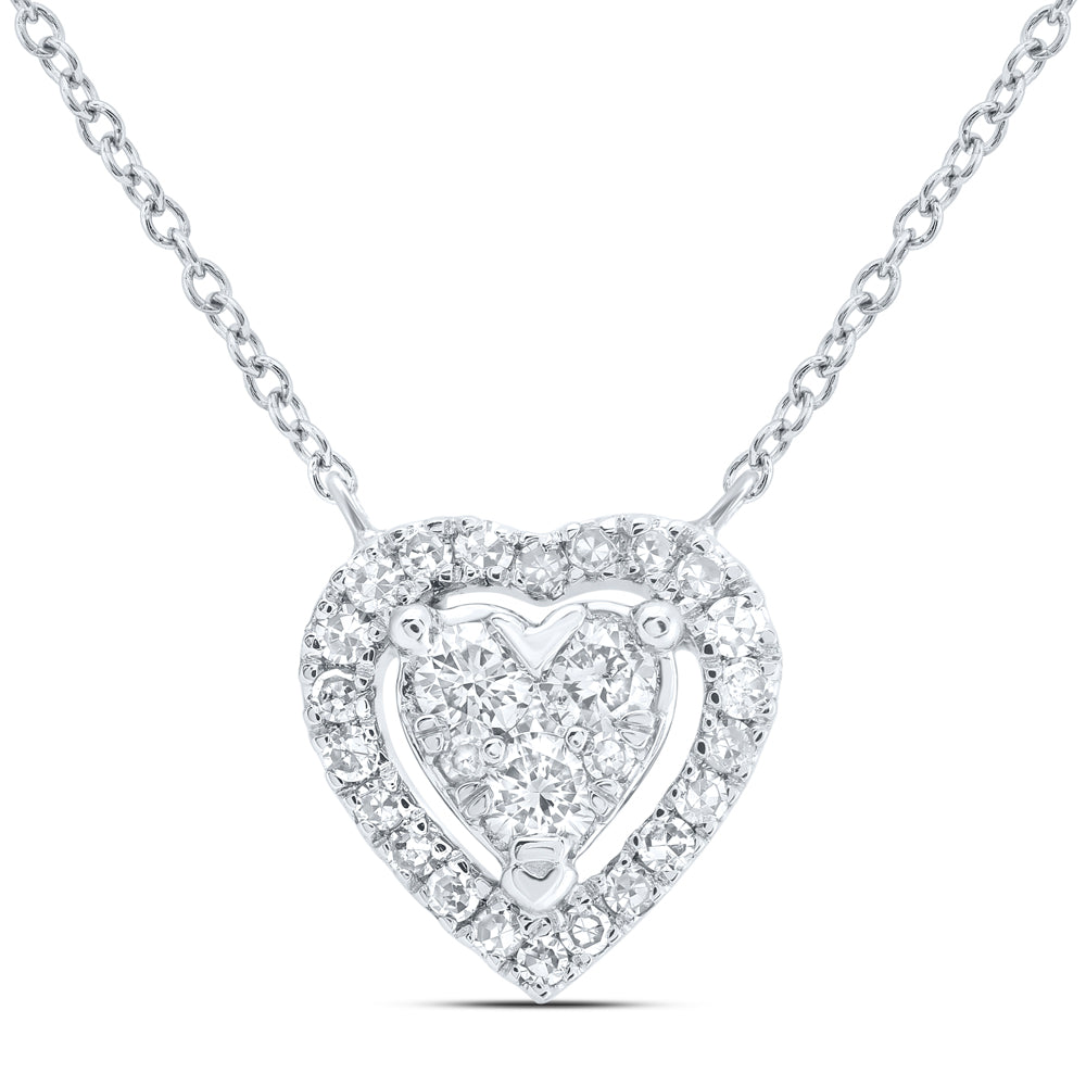 10kt White Gold 1/4 Cttw Diamond Fashion Heart Necklace, Length: 18 Inch
