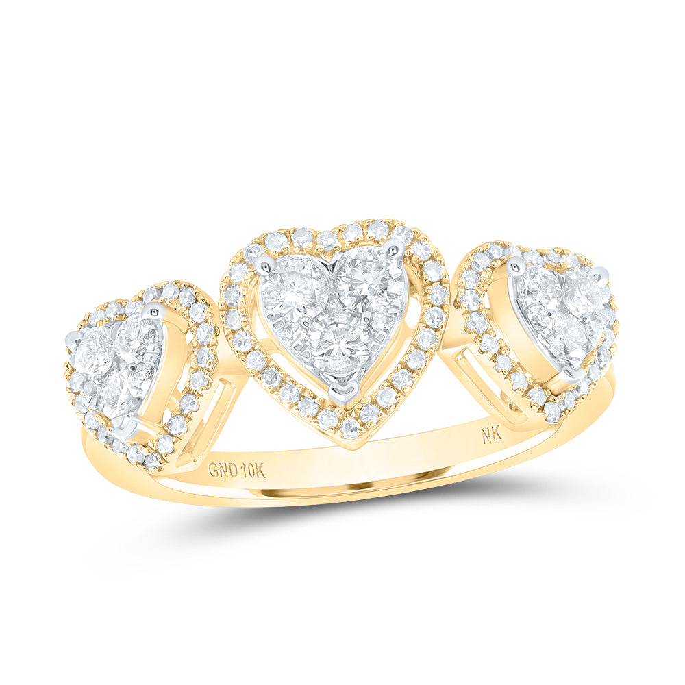 10kt Yellow Gold 1/2 Cttw Diamond Fashion Heart Wedding Engagement Anniversary Ring, Women Size: 5-9