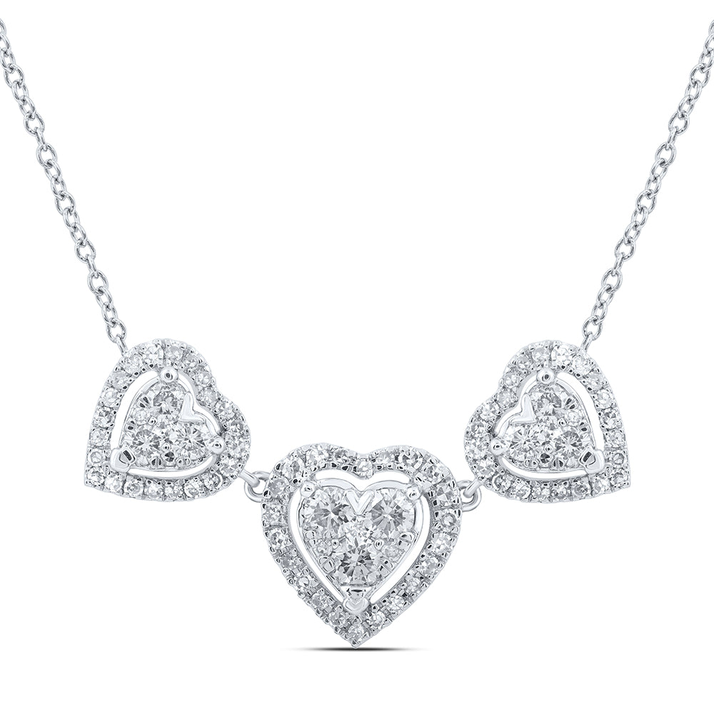 10kt White Gold 3/4 Cttw Diamond Fashion Heart Necklace, Length: 18 Inch