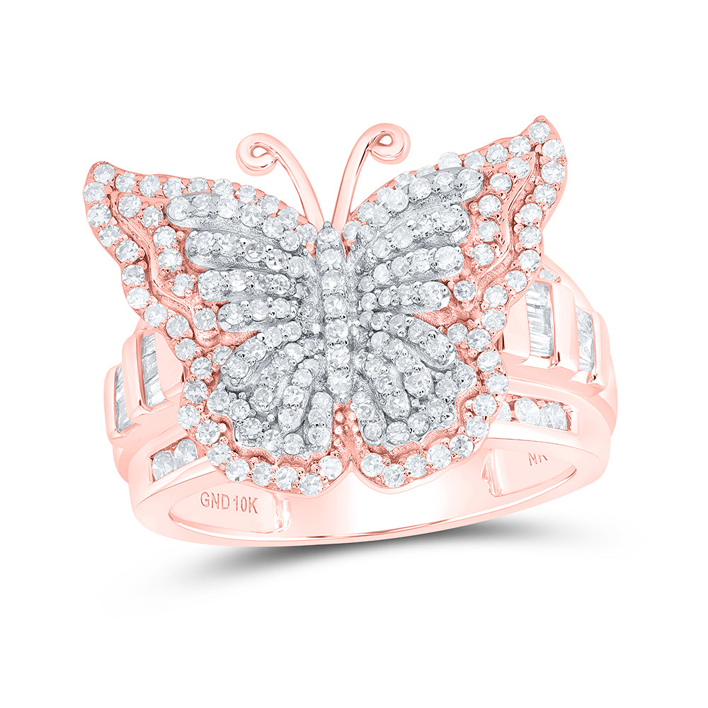 10kt Rose Gold 1 1/4 Cttw Diamond Fashion Wedding Engagement Anniversary Butterfly Ring, Women Size: 5-9