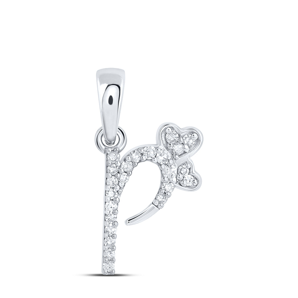 10kt Yellow Or White Or Rose Gold Diamond Initial "p" Heart Pendant