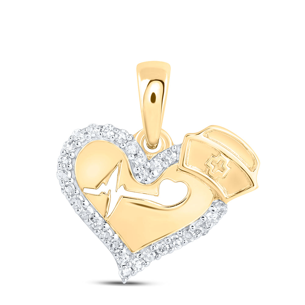 10kt Yellow Or White Gold Diamond Nurse Heart Pendant