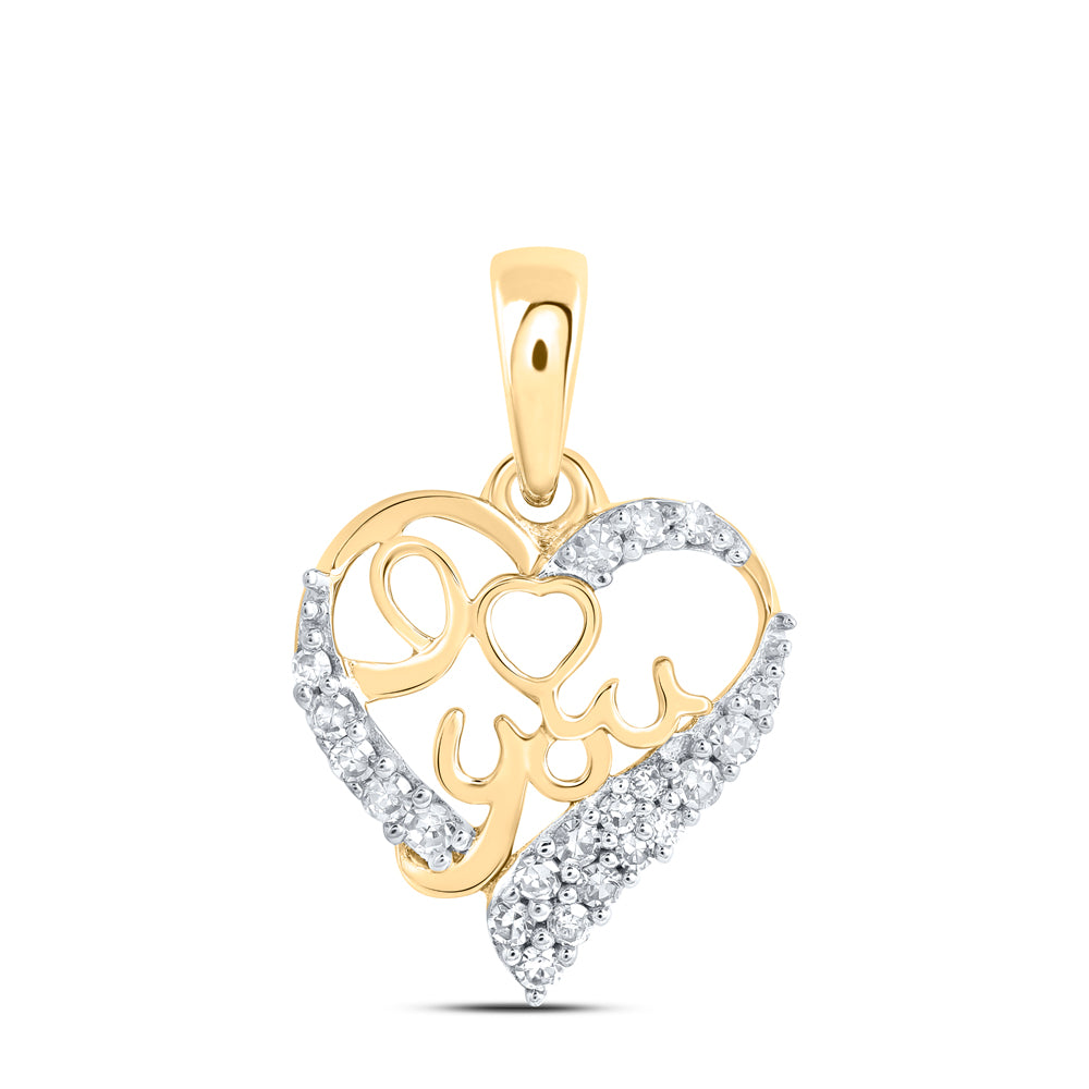 10K Yellow Gold 1/10Ctw Natural Diamond Gift "I Love You" Heart Pendant