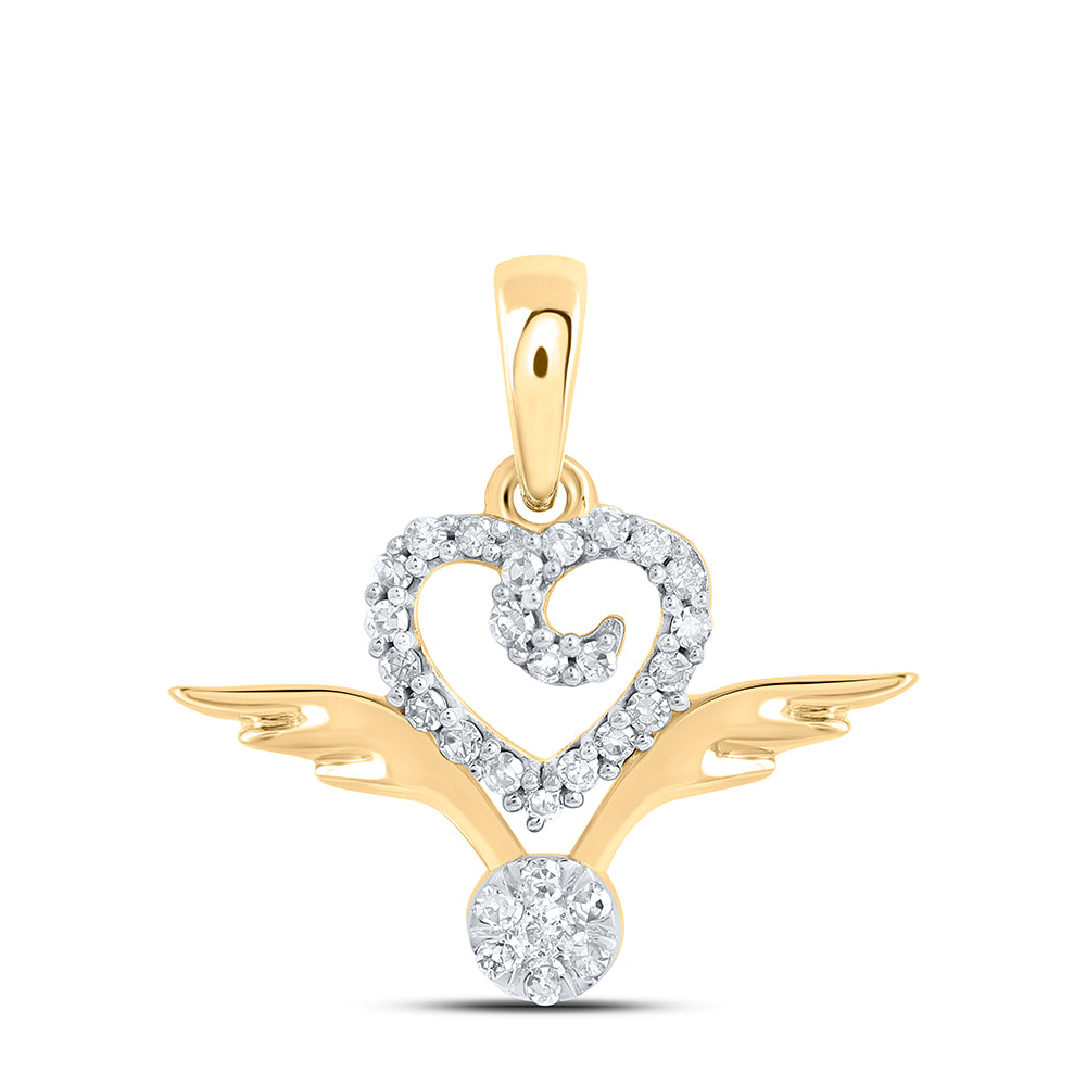 10kt Yellow Gold 1/8 Cttw - Diamond Wing Heart Pendant