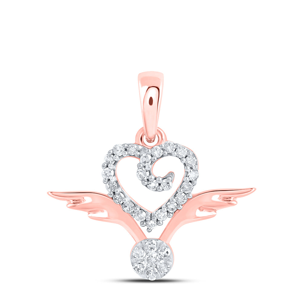 10kt Rose Gold 1/8 Cttw - Diamond Wing Heart Pendant