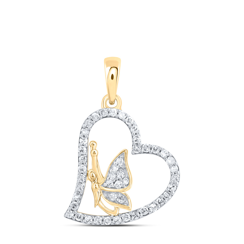 10kt Yellow Gold 1/5 Cttw - Diamond Butterfly Heart Pendant