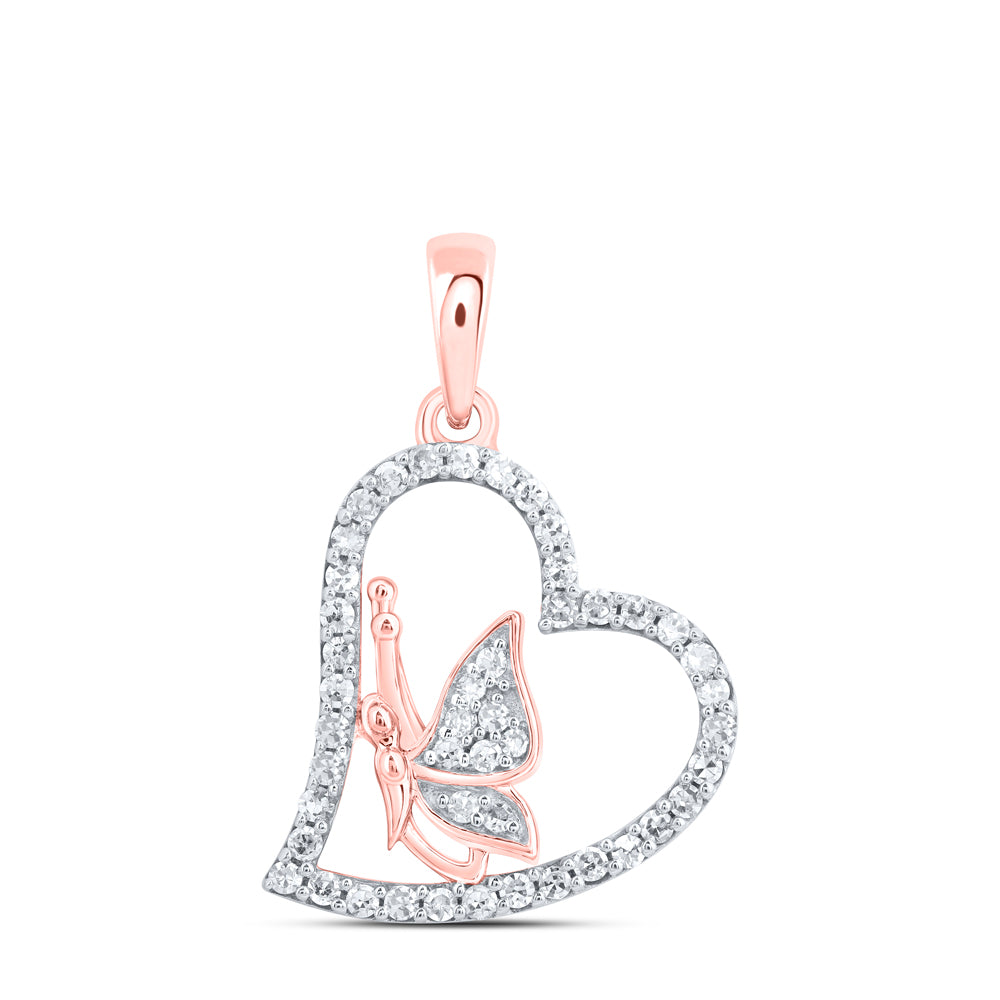 10kt Rose Gold 1/5 Cttw - Diamond Butterfly Heart Pendant
