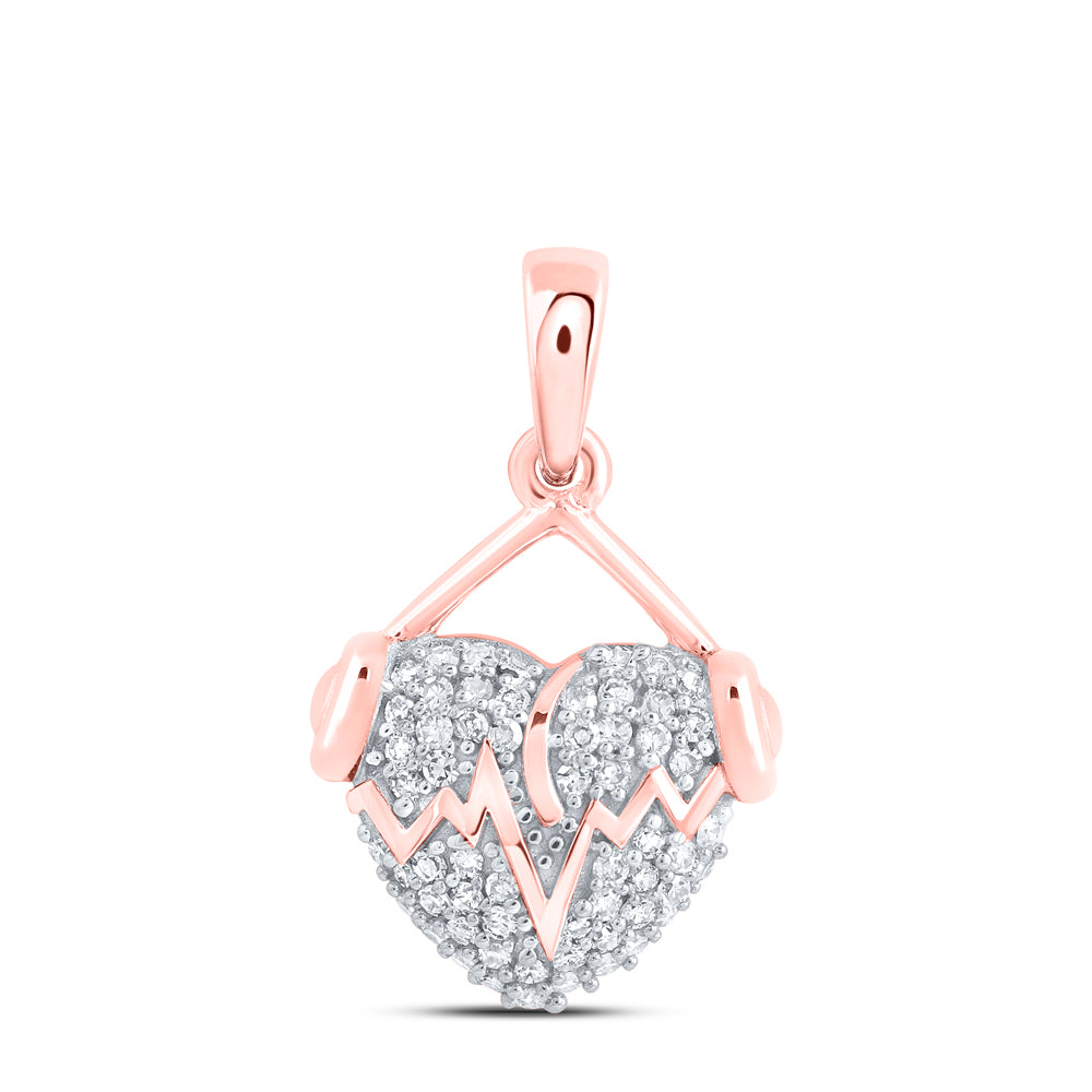 10kt Rose Gold 1/5 Cttw - Diamond Heart Beat Headphone Heart Pendant