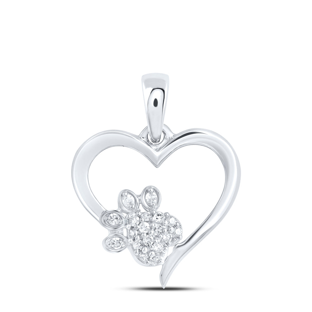 Sterling Silver 1/20 Cttw - Diamond Paw Heart Pendant