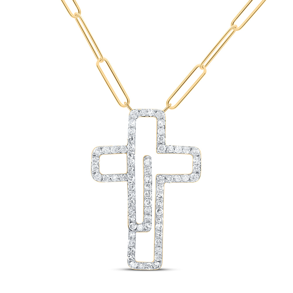 10kt Yellow Gold 3/8 Cttw Diamond Fashion Cross Necklace, Length: 18 Inch