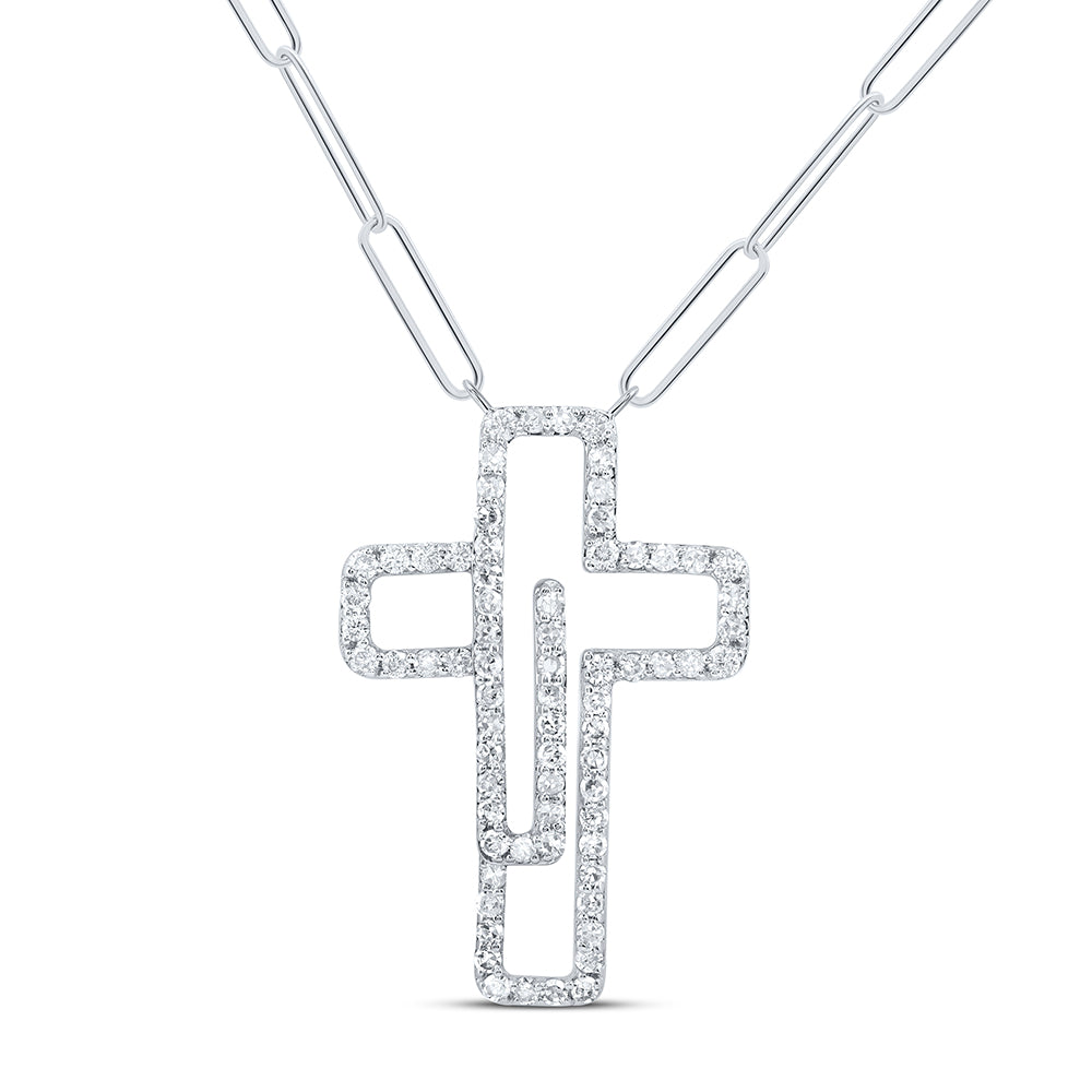 10kt White Gold 3/8 Cttw Diamond Fashion Cross Necklace, Length: 18 Inch