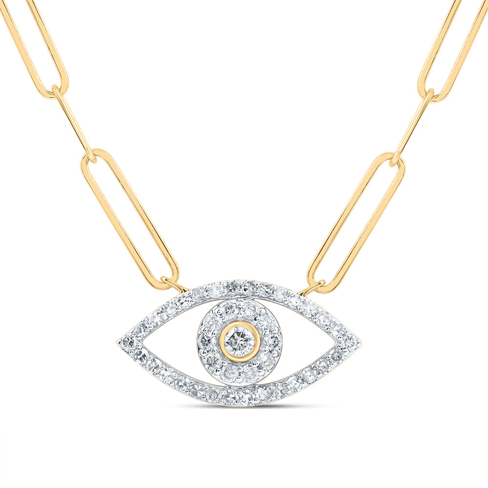 10kt Yellow Gold 1/4 Cttw Diamond Evil Eye Fashion Necklace, Length: 18 Inch