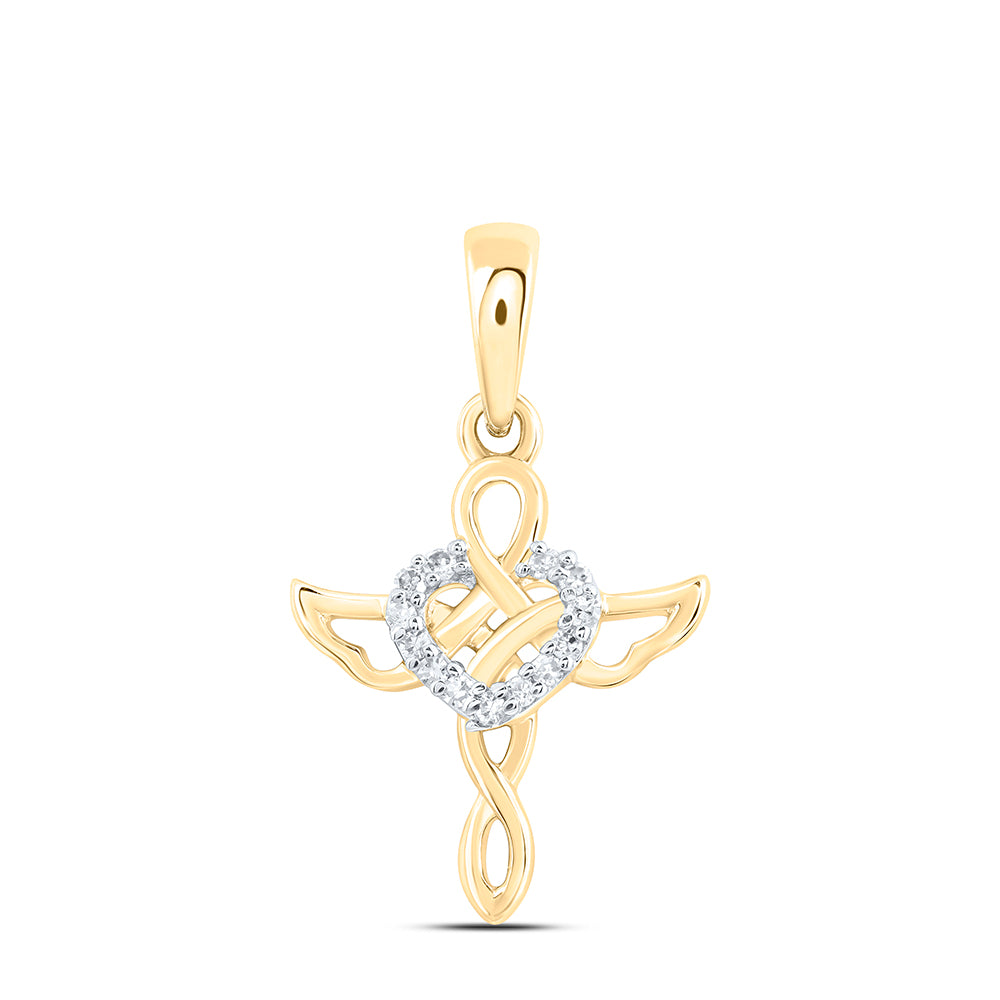 10kt Yellow Gold 1/20 Cttw Diamond Heart Cross Pendant