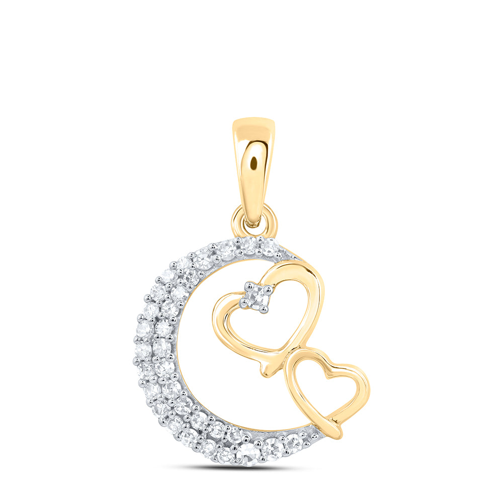10kt Yellow Gold 1/8 Cttw Diamond Moon Star Heart Pendant
