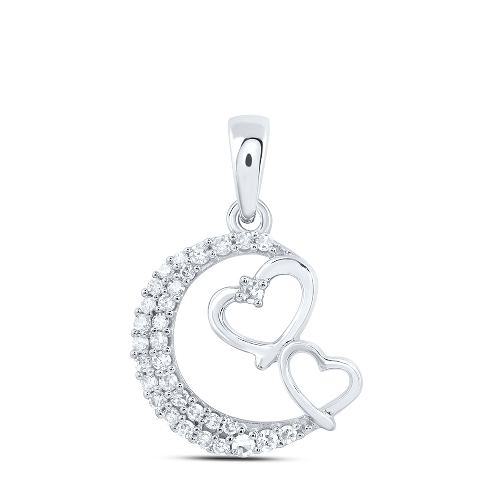 10kt White Gold 1/8 Cttw Diamond Moon Star Heart Pendant