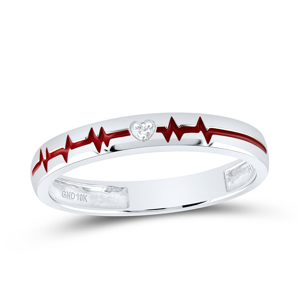 10kt White Gold 0.01 Cttw Diamond Heart Beat Wedding Engagement Anniversary Ring, Women Size: 5-9