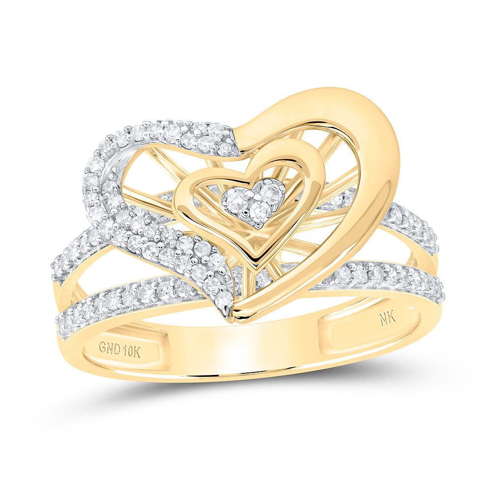 10kt Yellow Gold 1/3 Cttw Diamond Heart Wedding Engagement Anniversary Ring, Women Size: 5-9