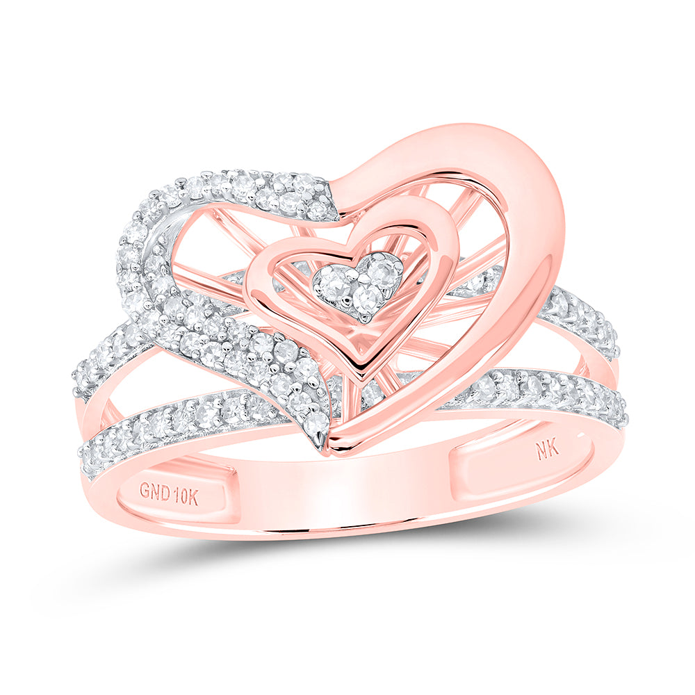 10kt Rose Gold 1/3 Cttw Diamond Heart Wedding Engagement Anniversary Ring, Women Size: 5-9