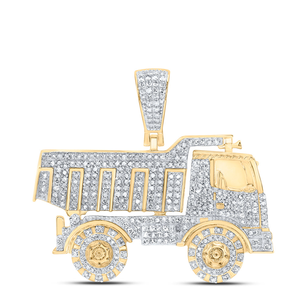 10kt Yellow Gold 1 1/5 Cttw Diamond Truck Mens Charm