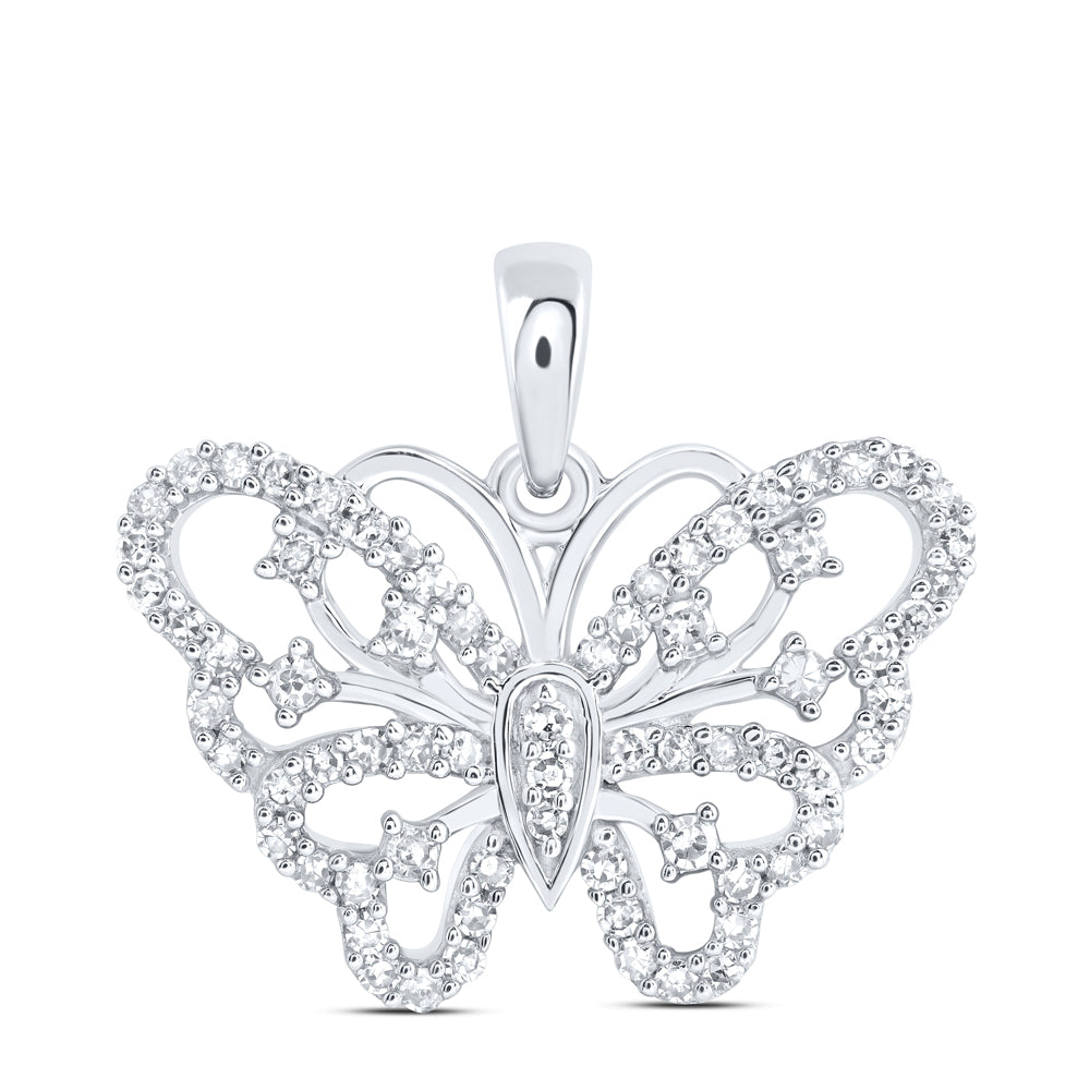 10kt White Gold 1/3 Cttw Diamond Butterfly Pendant