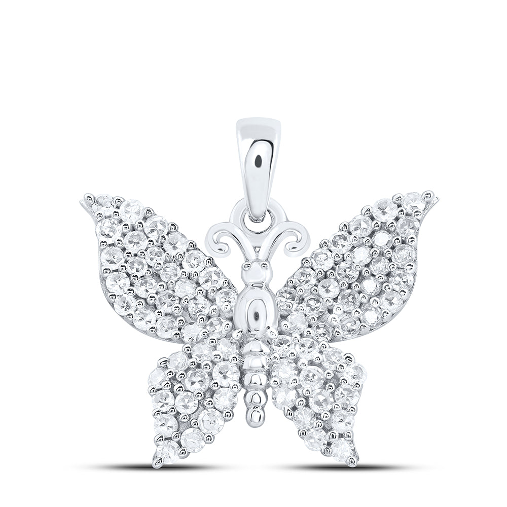 10kt White Gold 3/8 Cttw Diamond Butterfly Pendant