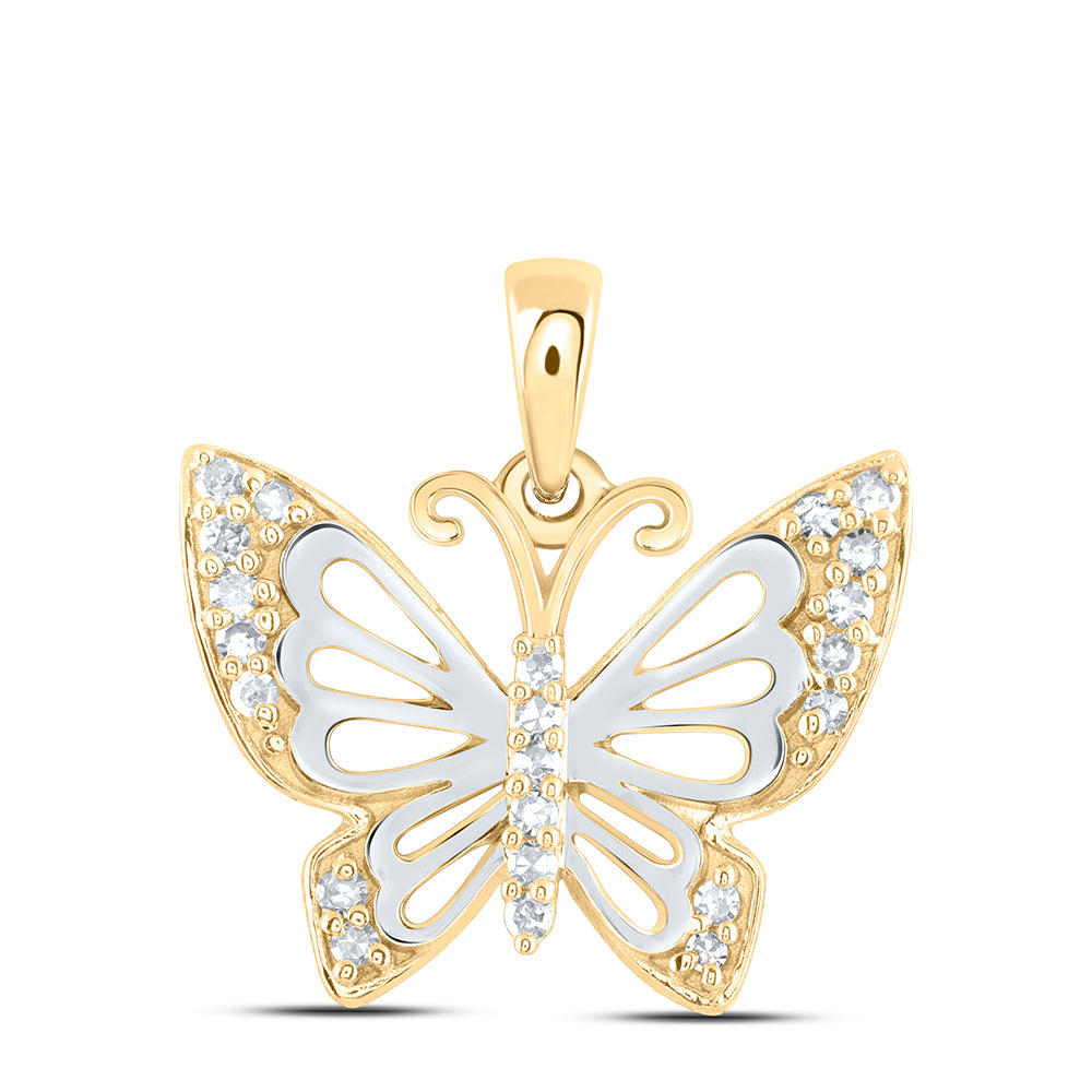 10k Yellow White Gold 1/8 Cttw Diamond Butterfly Pendant