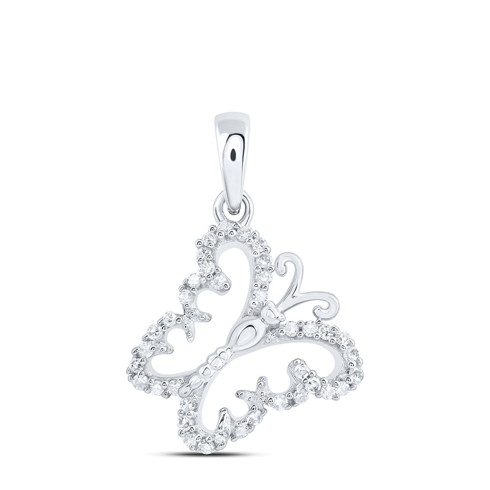 10kt White Gold 1/8 Cttw Diamond Butterfly Pendant