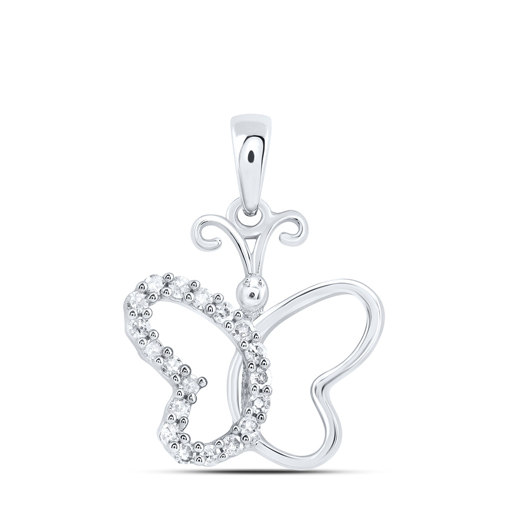 10K White Gold 1/8Ctw Natural Diamond Gift Butterfly Pendant