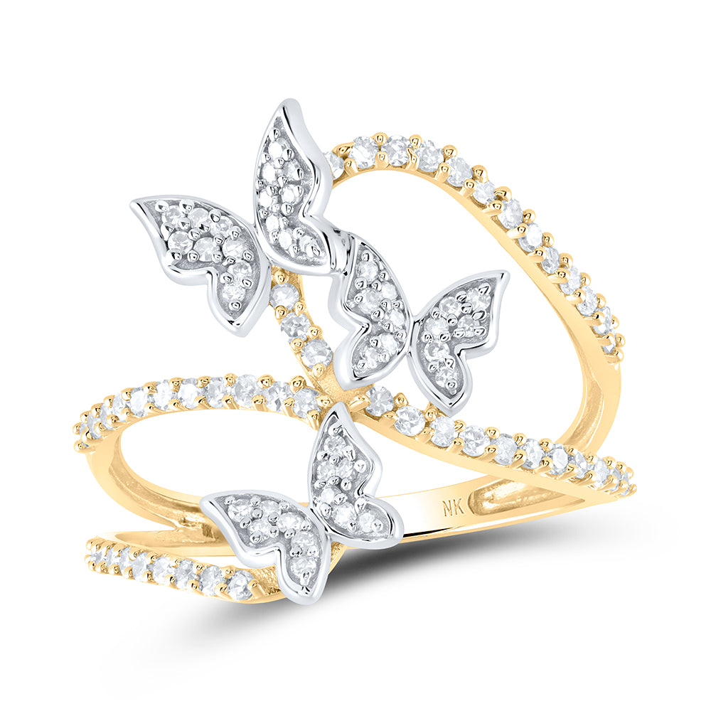 10kt Yellow Gold 3/8 Cttw Diamond Wedding Engagement Anniversary Butterfly Ring, Women Size: 5-9