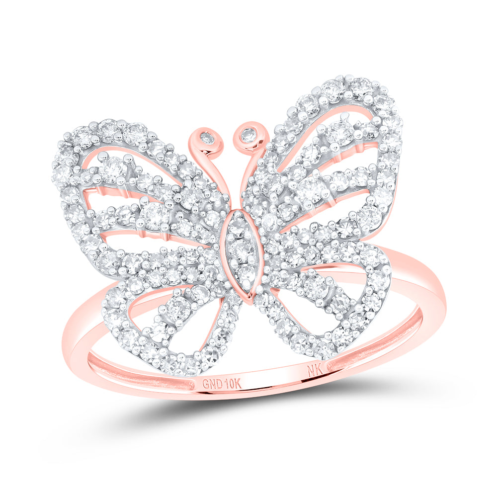 10kt Rose Gold 1/2 Cttw Diamond Wedding Engagement Anniversary Butterfly Ring, Women Size: 5-9