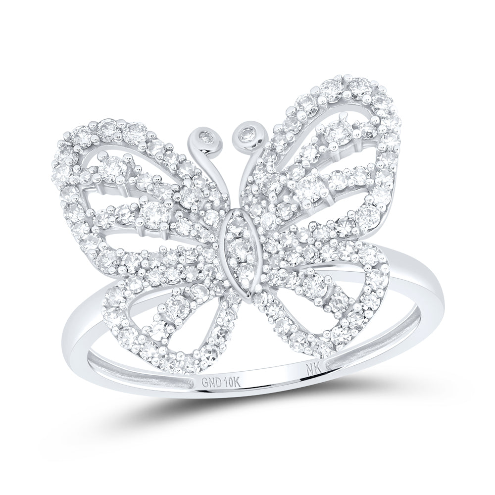10kt White Gold 1/2 Cttw Diamond Wedding Engagement Anniversary Butterfly Ring, Women Size: 5-9
