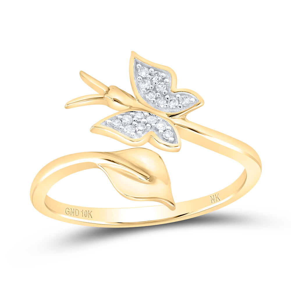 10kt Yellow Gold 1/20 Cttw Diamond Wedding Engagement Anniversary Butterfly Ring, Women Size: 5-9