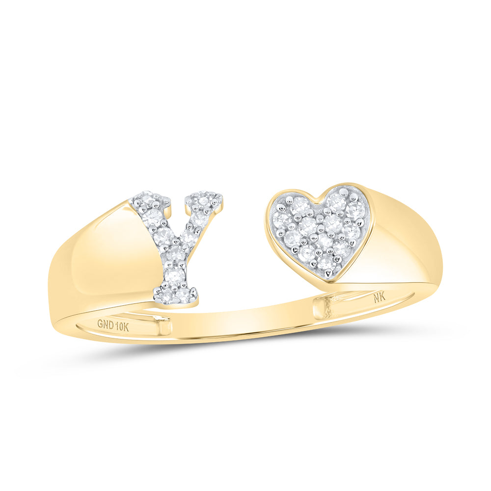 10kt Yellow Or White Gold Natural Diamond Initial Ladies Heart Wedding Engagement Anniversary Ring