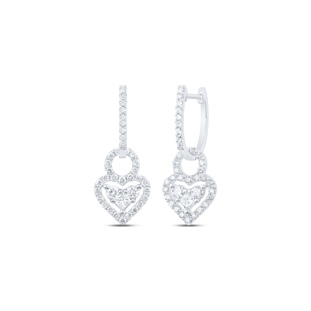 10K White Gold 7/8Ctw Natural Diamond Fashion Heart Dangling Earring