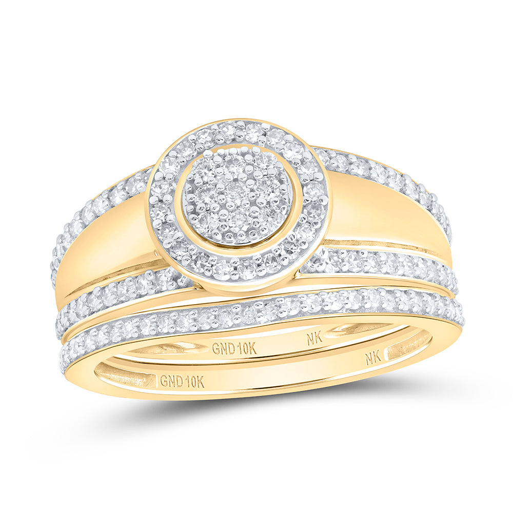 10kt Yellow Gold His & Hers 1 Cttw Diamond Bridal Wedding Ring Band Set, Women Size: 5-9, Men Size: 8-12