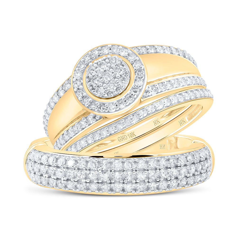 10kt Yellow Gold His & Hers 1 Cttw Diamond Bridal Wedding Ring Band Set, Women Size: 5-9, Men Size: 8-12