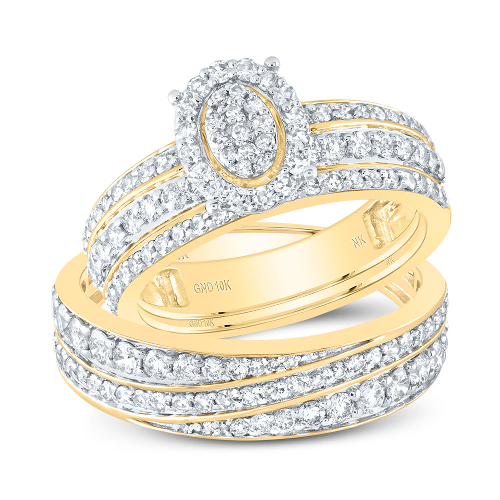 10kt Yellow Gold His & Hers 1 5/8 Cttw Diamond Bridal Wedding Ring Band Set, Women Size: 5-9, Men Size: 8-12