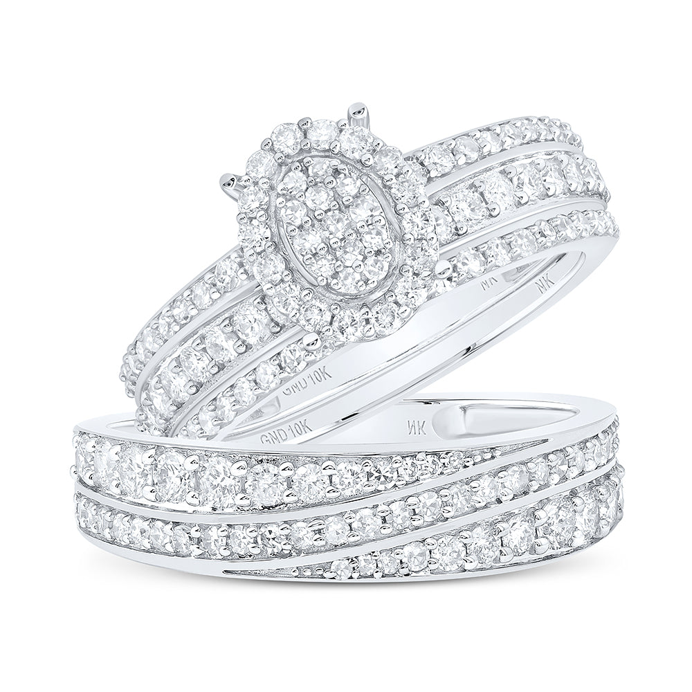 10kt White Gold His & Hers 1 5/8 Cttw Diamond Bridal Wedding Ring Band Set, Women Size: 5-9, Men Size: 8-12