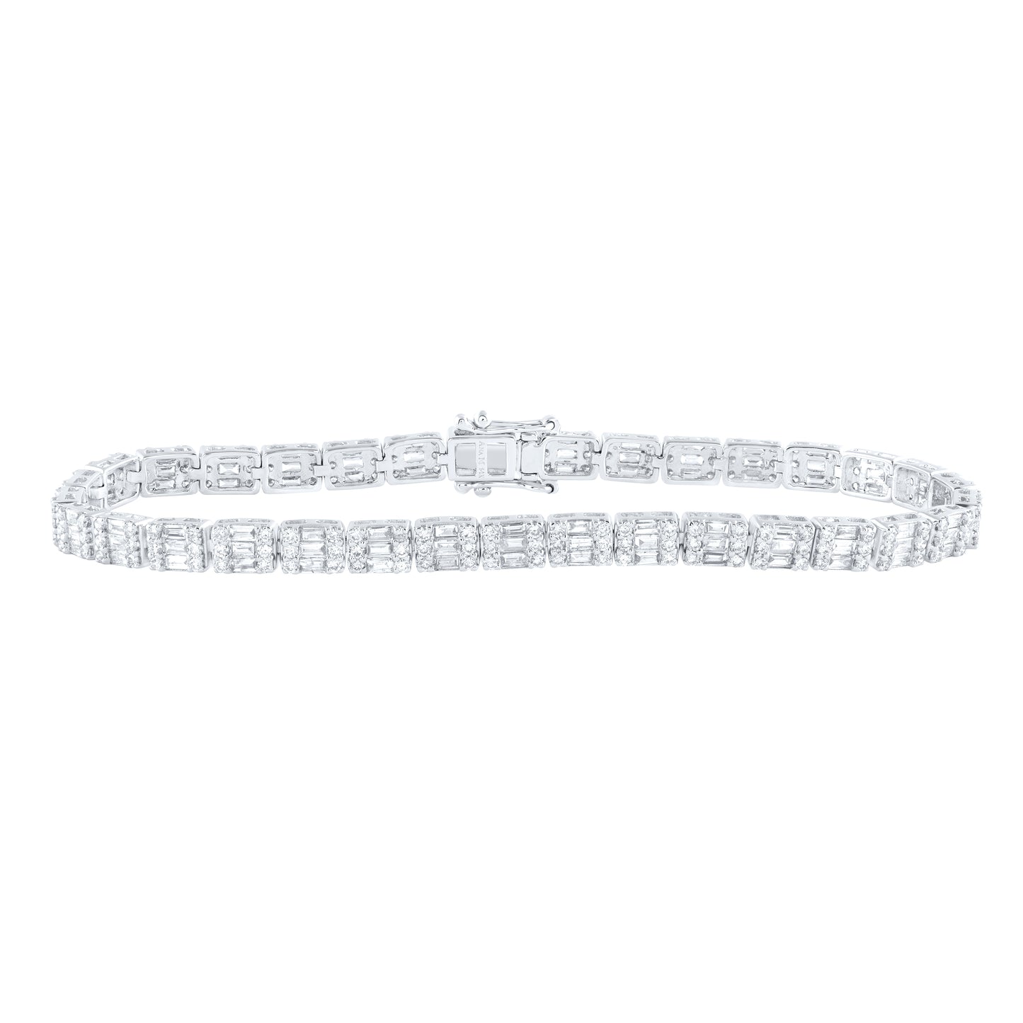 14kt White Gold 3 Cttw Diamond Ana M Baguette Fashion Bracelet, Length: 7 Inch