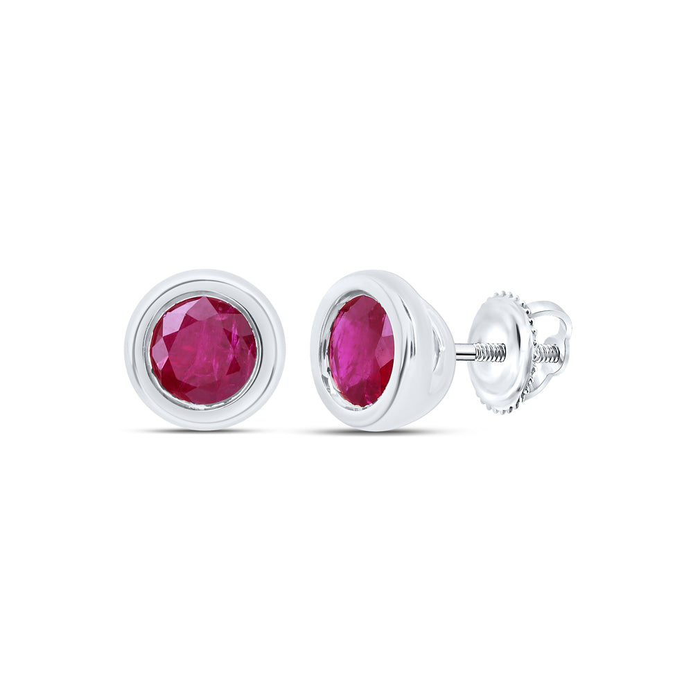 10K White Gold 4Mm Diamond Round Ruby Natural Gem Round Earring