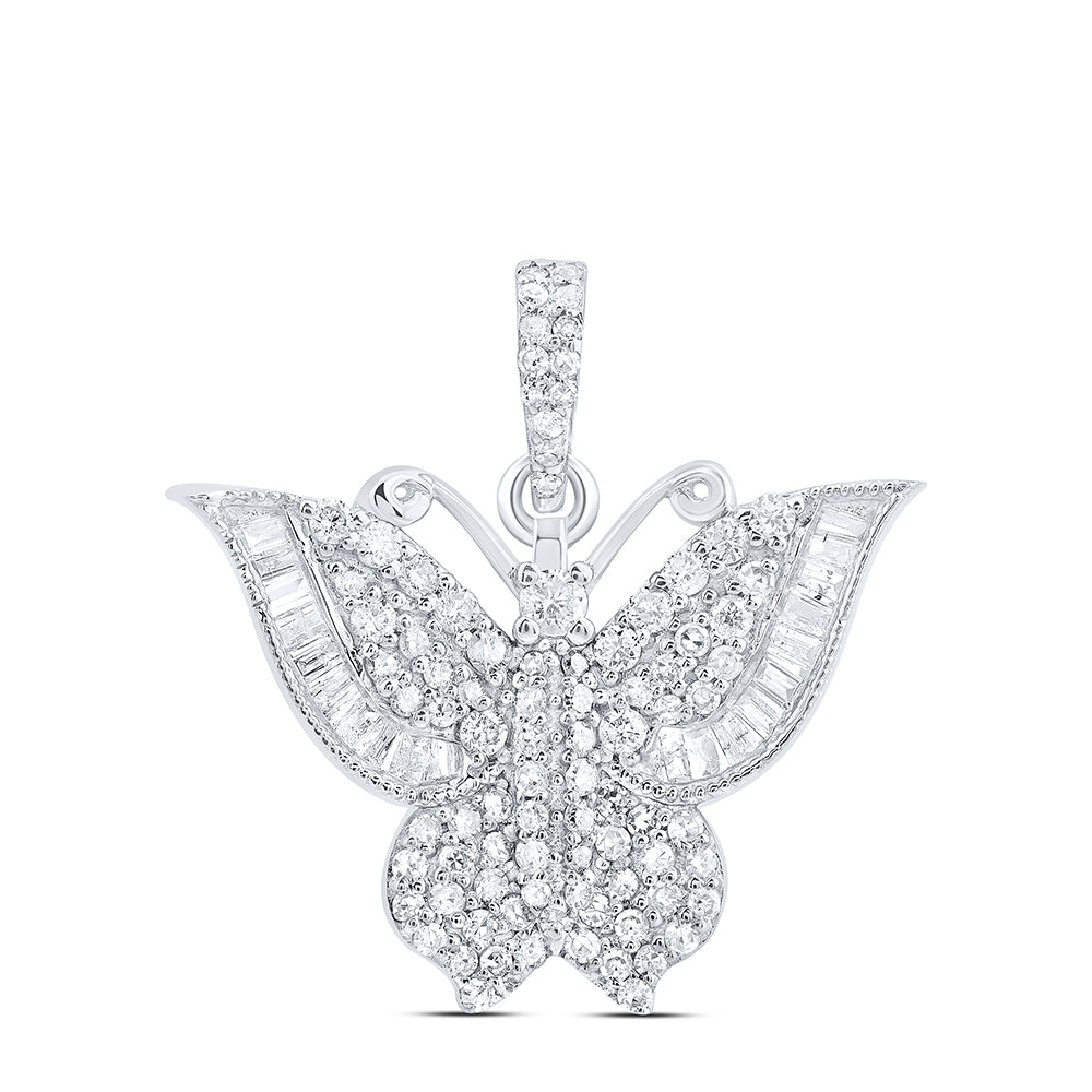 10kt White Gold 5/8 Cttw Diamond Butterfly Fashion Pendant
